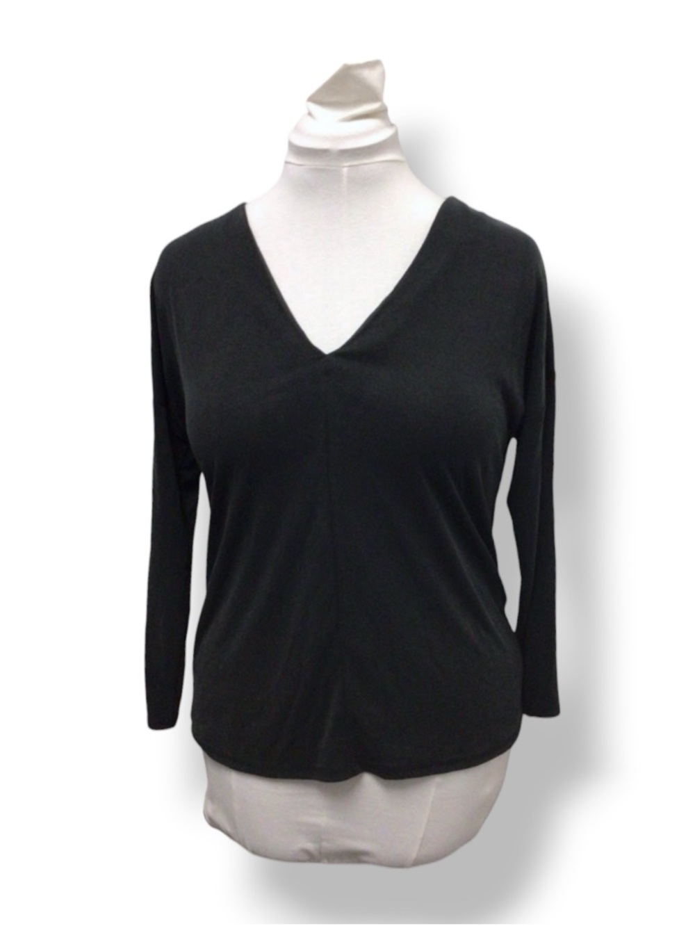 Lucky Brand Women’s Long Sleeve V Neck Knit Tee, Black, size S